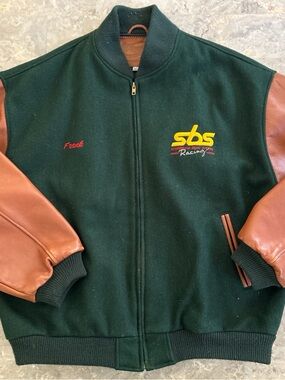 Vintage 90s SBS Racing Wool Leather Varsity Jacket XL USA